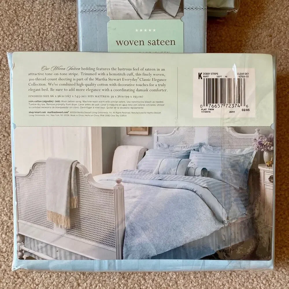 Martha Stewart Collection Blue Sateen Twin Sheet - Picture 2 of 2